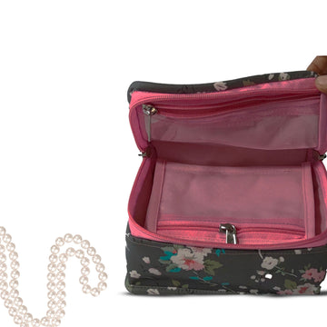 Travel Kits for Jewellery   |  Accessories Bag | Black Pink Flower Design pouch