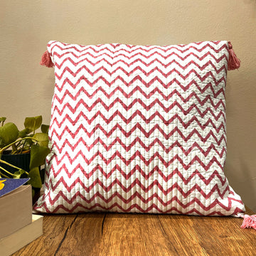 Red Cheveron Quited Cotton Cushion Cover - 15 x 15 inches