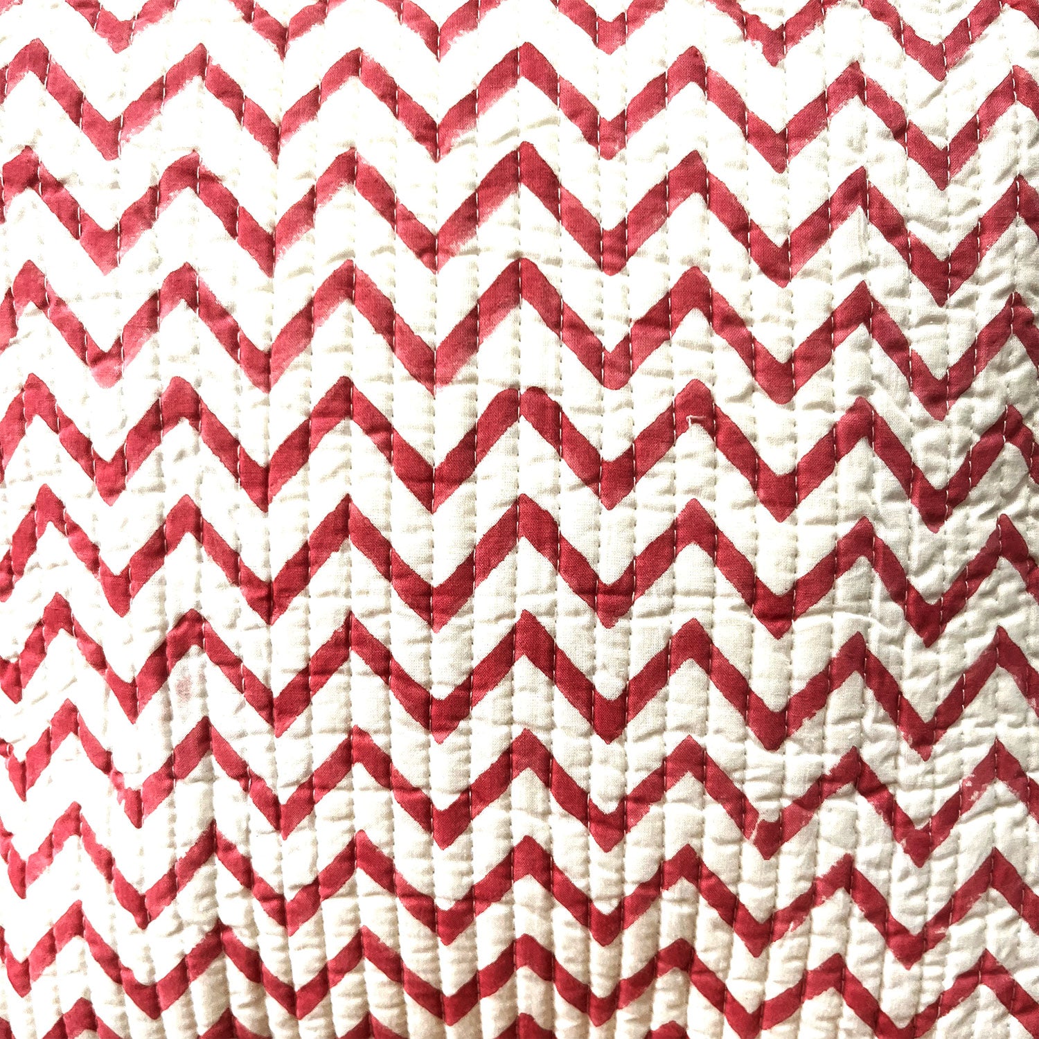 Red Cheveron Quited Cotton Cushion Cover - 15 x 15 inches