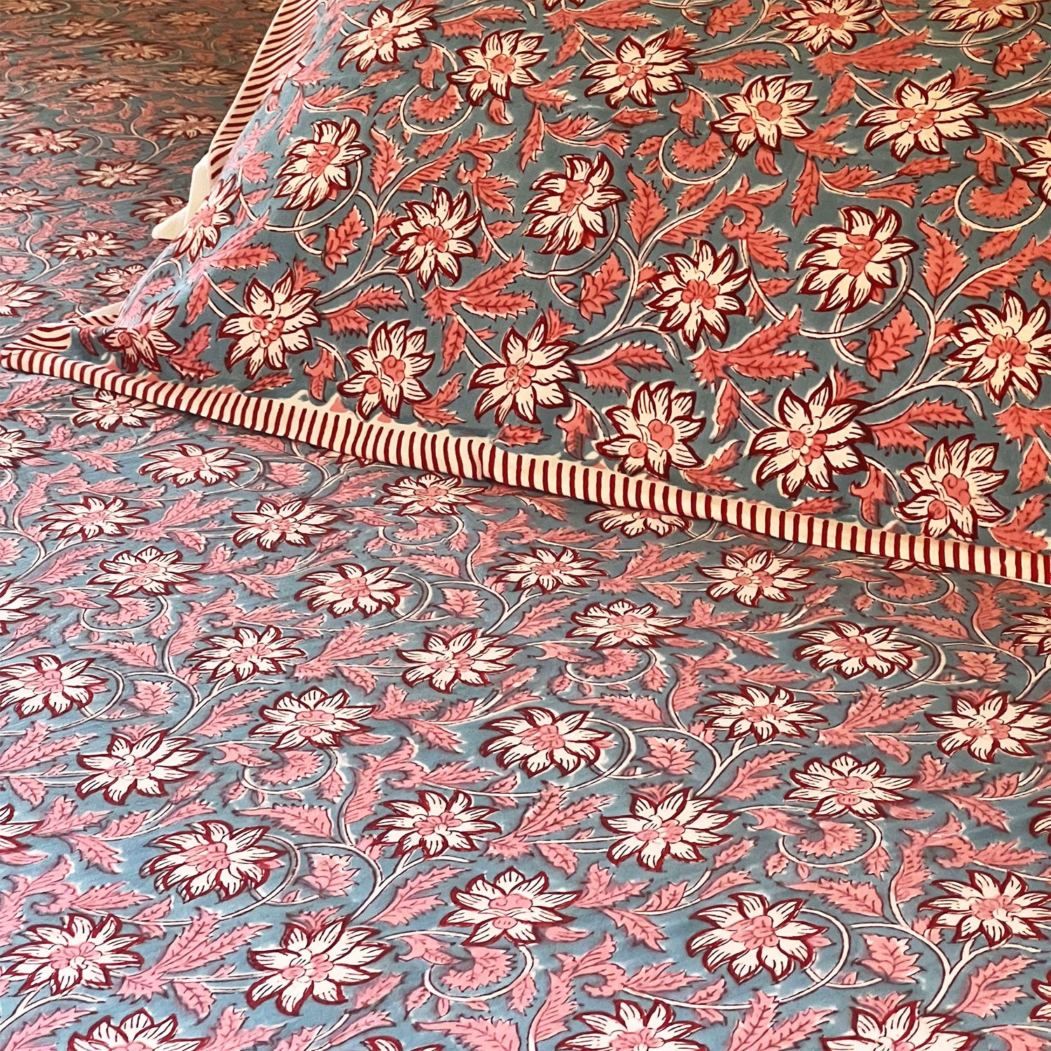 Black Floral Mued Floral Daily Block Printed Cotton Double Bedsheet Set With 2 Pillow Covers - 108 inches x 108 inches