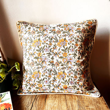 Mystique Muted Block Print Cotton Cushion Cover - 16 x 16 inches