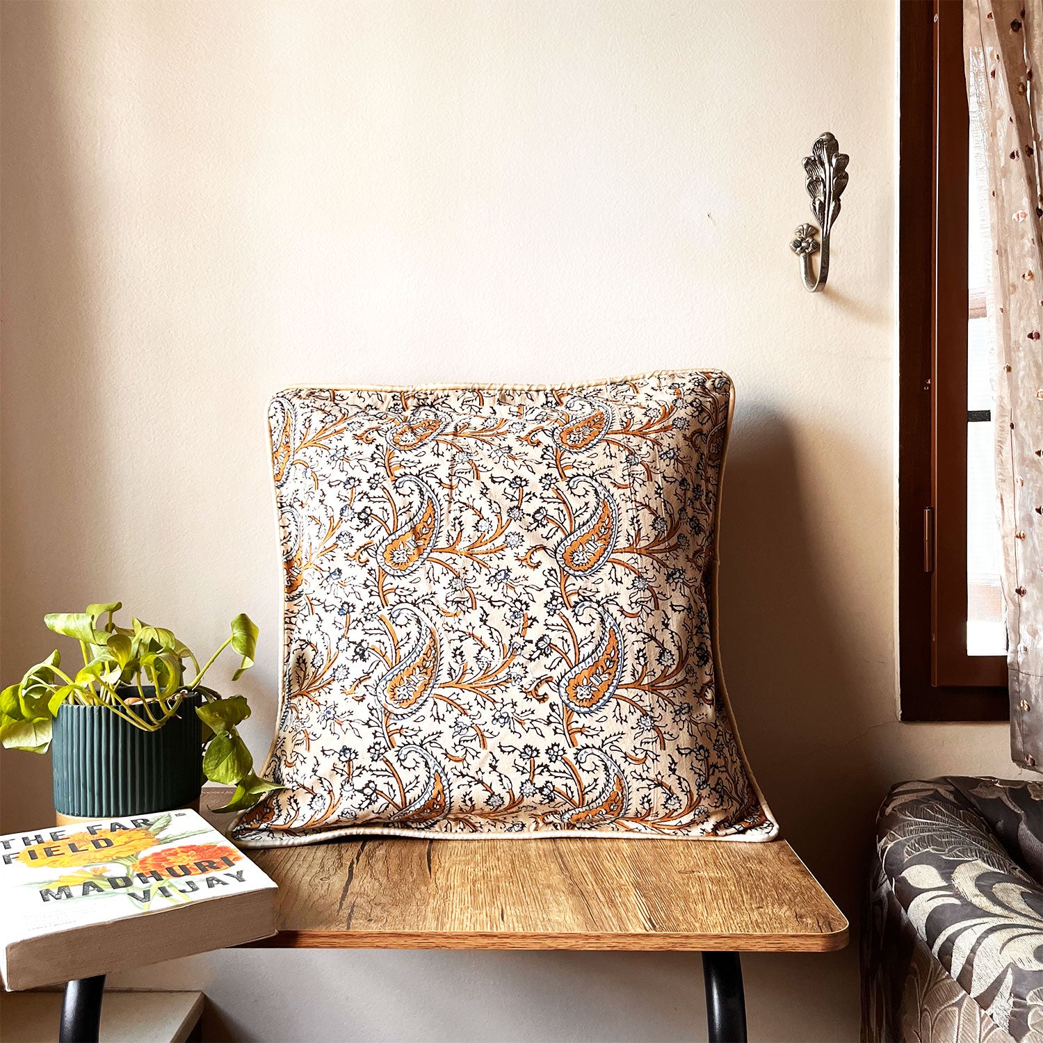 Paisely Cotton Cushion Cover - 16 x 16 inches