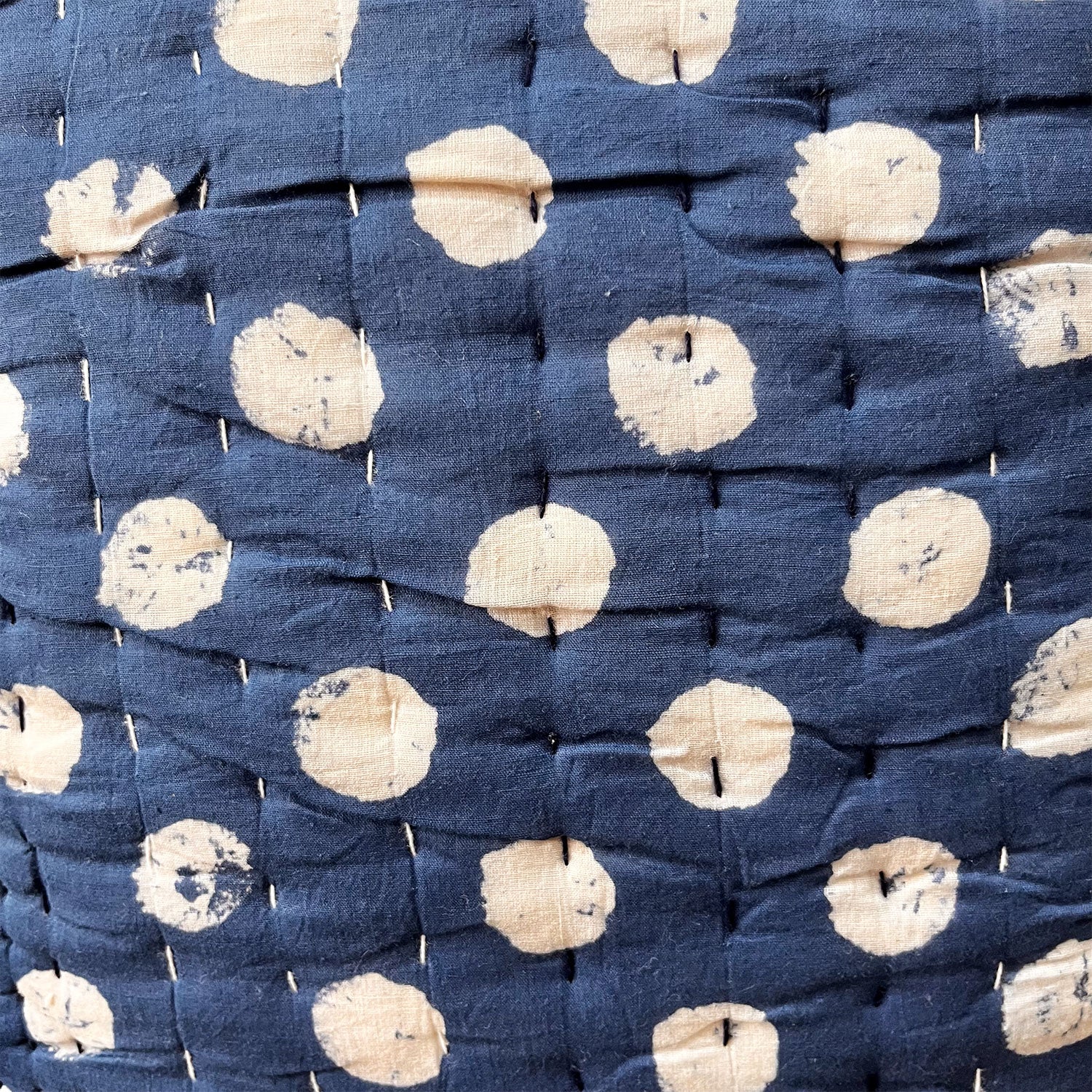 Bule Polka Quilted Cotton Cushion Cover - 15 x 15 inches
