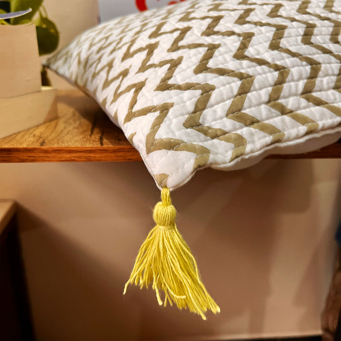 Muted Green Quilted Cotton Cushion Cover - 16 x 16 inches