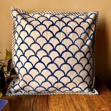 White & Blue Elegant Cotton Cushion Cover - 18 x 18 inches
