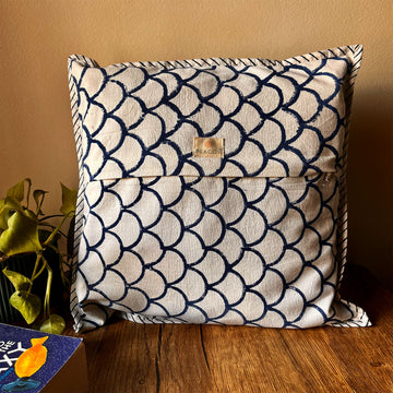 Blue  & White Cotton Cushion Cover - 16 x 16 inches