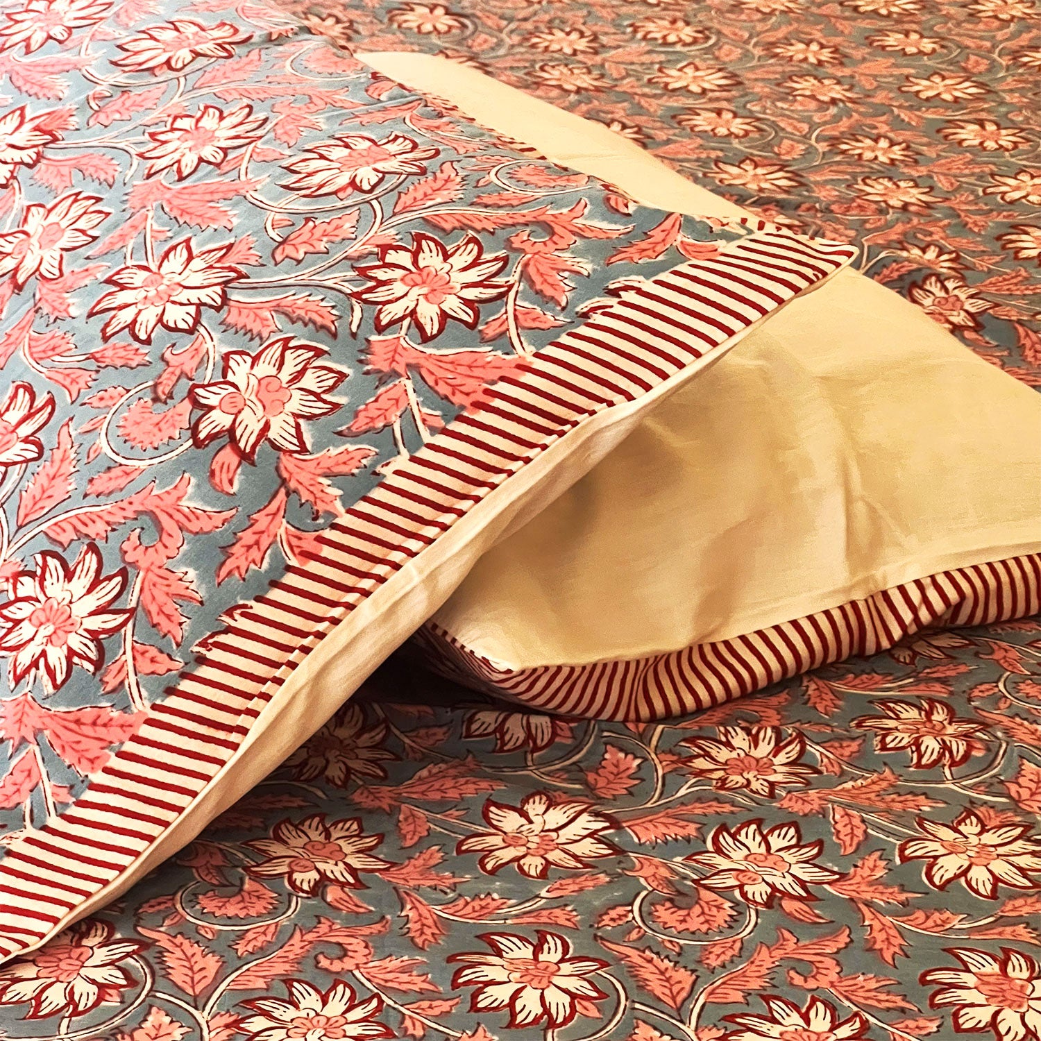 Black Floral Mued Floral Daily Block Printed Cotton Double Bedsheet Set With 2 Pillow Covers - 108 inches x 108 inches