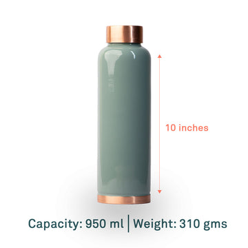 Mattee Powered Finish Green  | 100% Pure Copper Bottle|950 ml | Peacoy