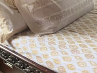 Yellow Floral Block Printed Cotton Double Bedsheet Set With 2 Pillow Covers - 108 inches x 108 inches