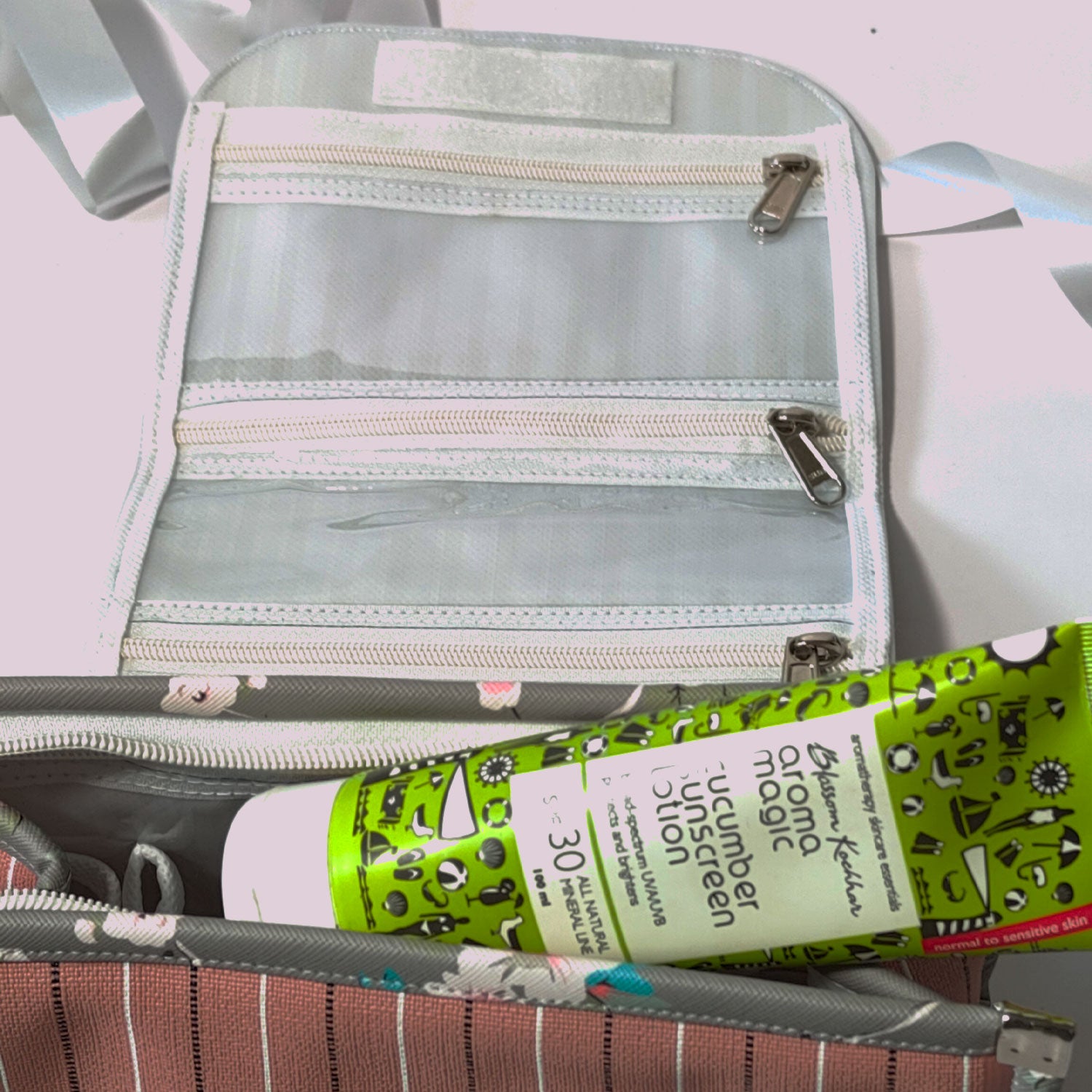 Travel Kits for Cosmetics and Essentials |  Toiletry Bag | Brown Olive Green Flower Design pouch