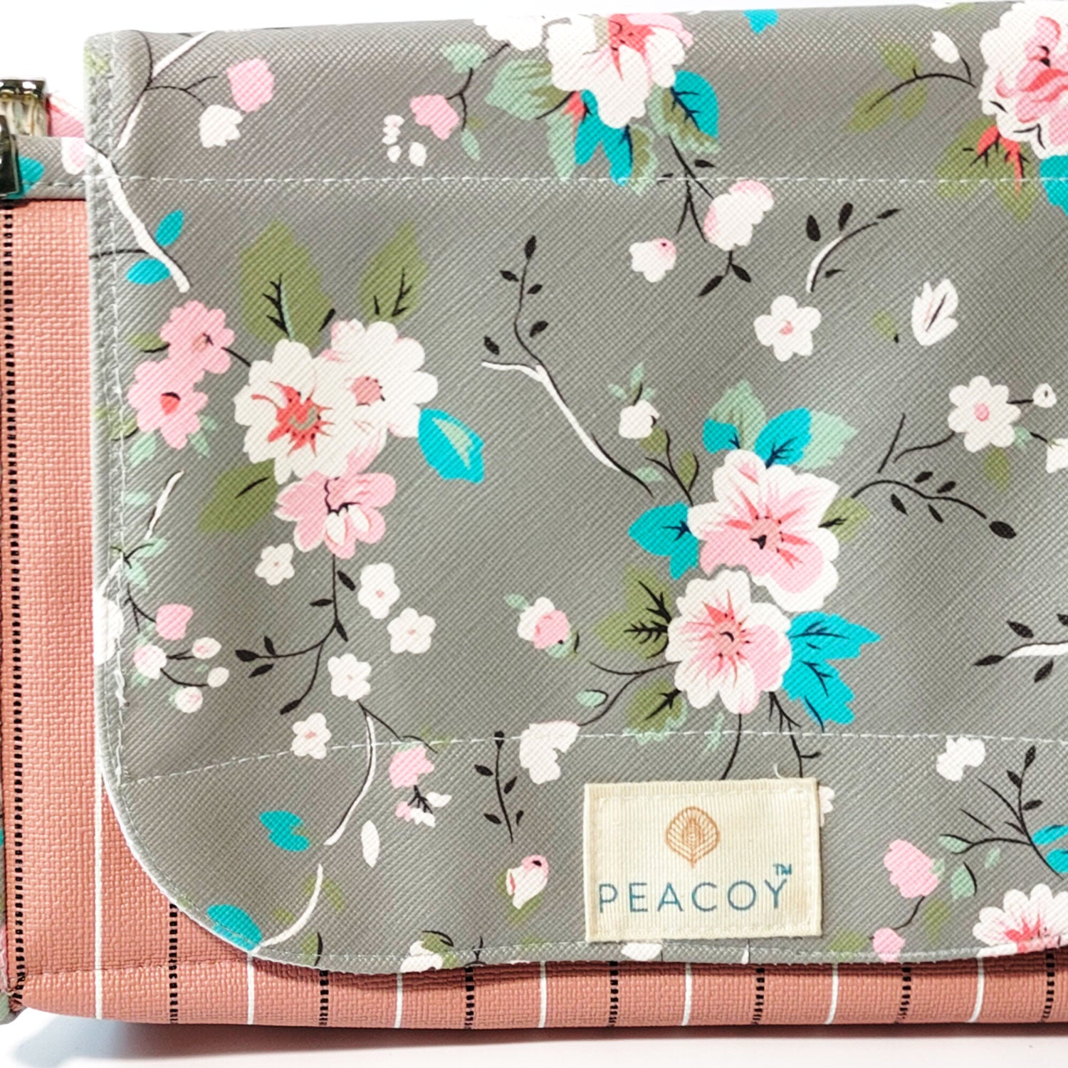 Foldable Travel Kits for Jewellery and Essentials | Grey Pink Flower Design pouch