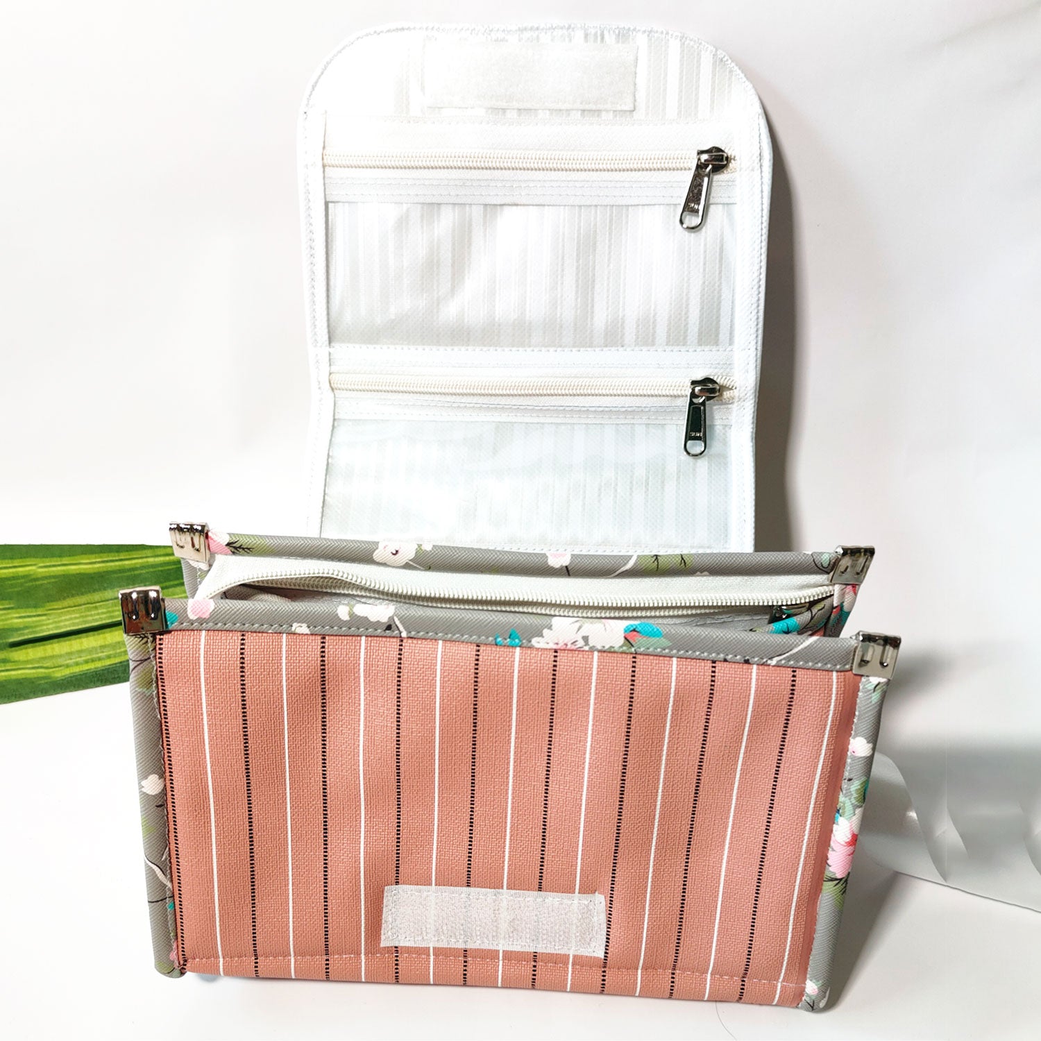 Foldable Travel Kits for Jewellery and Essentials | Grey Pink Flower Design pouch