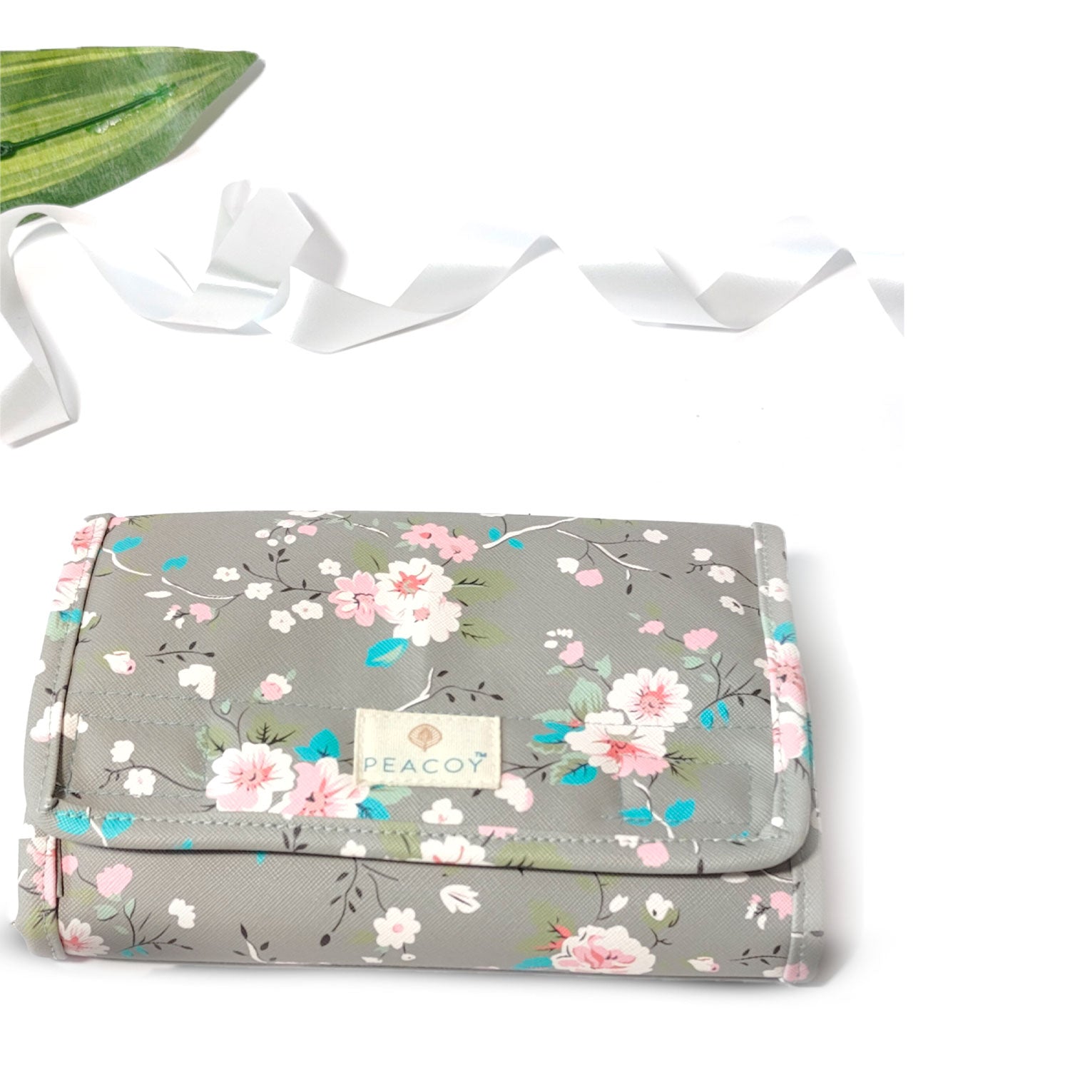 Travel Kits for Cosmetics and Essentials |  Toiletry Bag | Grey Brown Flower Design pouch