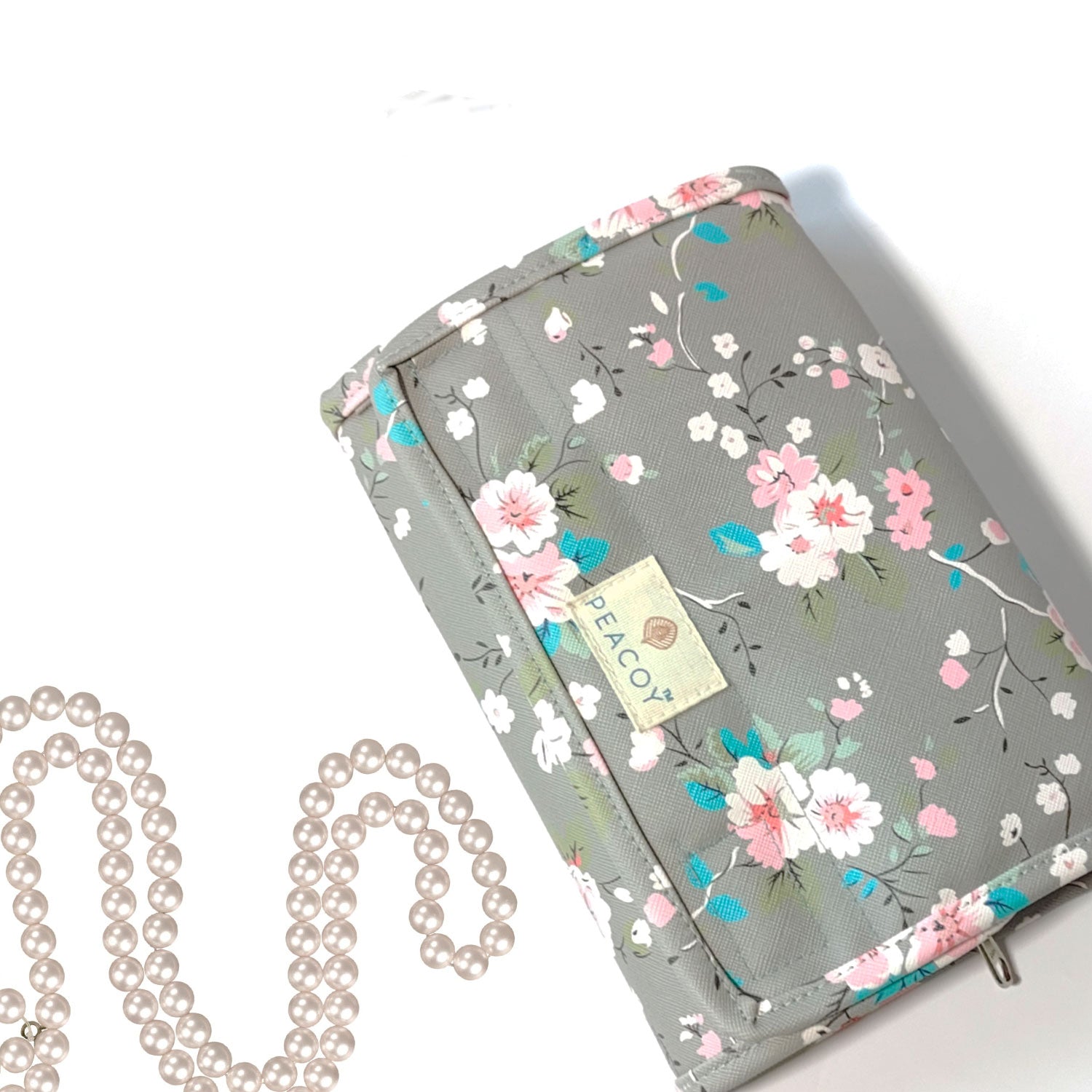 Travel Kits for Cosmetics and Essentials |  Toiletry Bag | Grey Brown Flower Design pouch