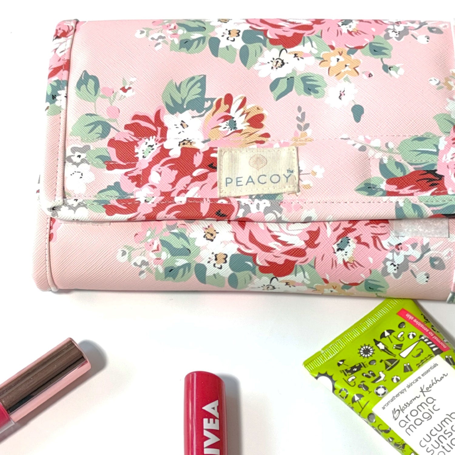Foldable Travel Kits for Jewellery and Essentials | Pink Flower Design pouch