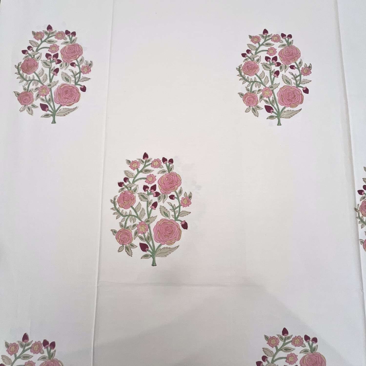 Queen Size 90 X 100 Inches  Pink Green Jaipur Bedsheet
