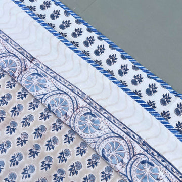 Single Dohar Quilt 60 x 90 cm – White Blue Floral Motif
