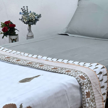 Single Dohar Quilt 60 x 90 cm – White Brown Pine Tree Motif
