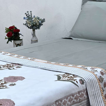Single Dohar Quilt 60 x 90 cm – White Brown Motif