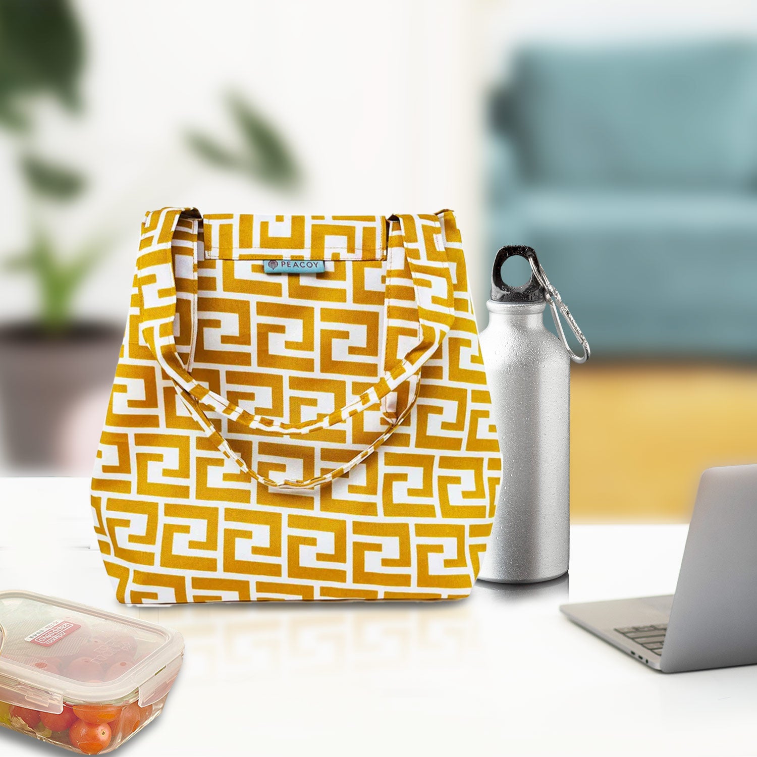 Mustard Geometric Lunch Bag