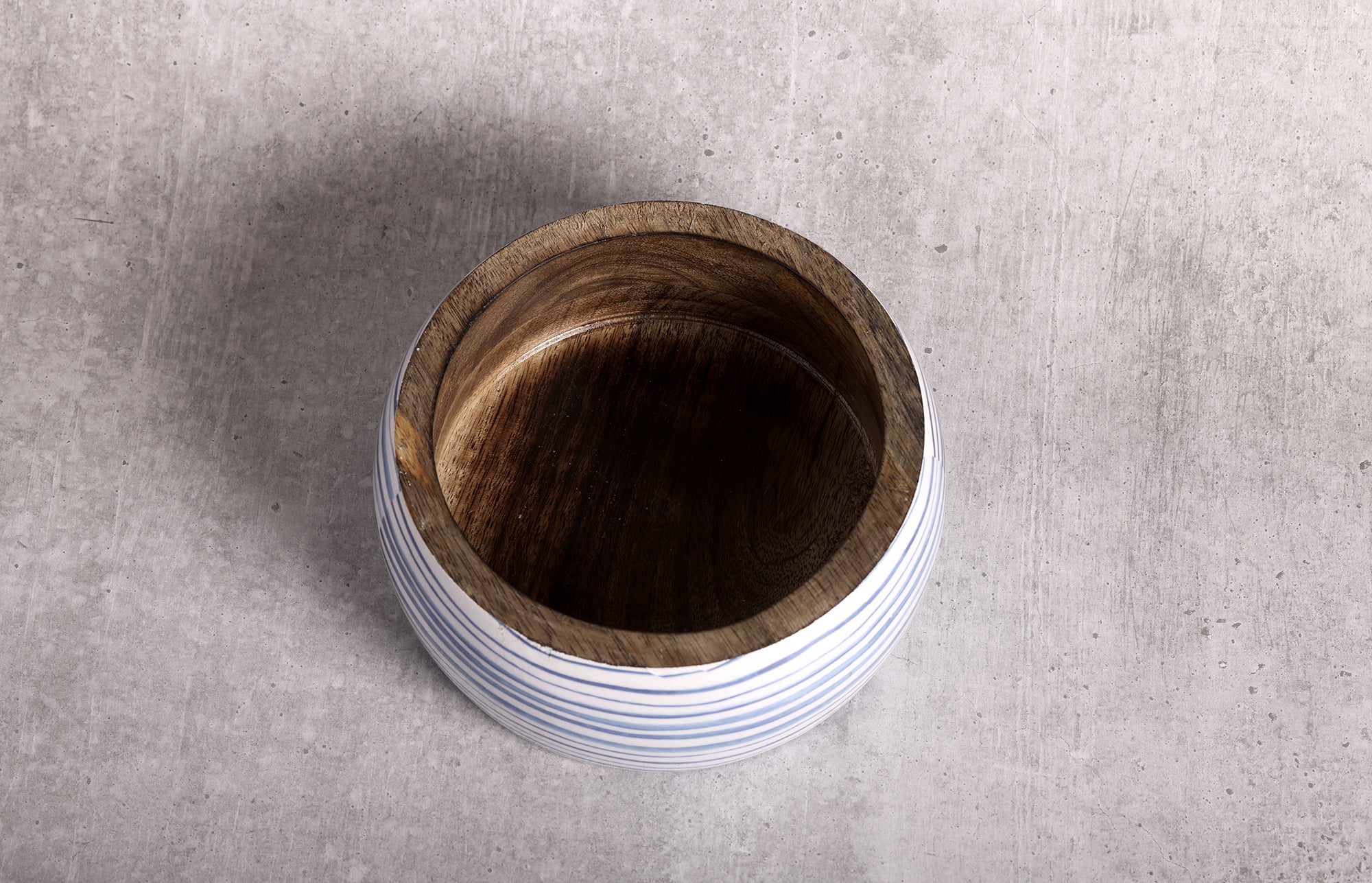 Stripe Love Blue Mango Wood Salad Bowl With Server Set - 500 g | Peacoy