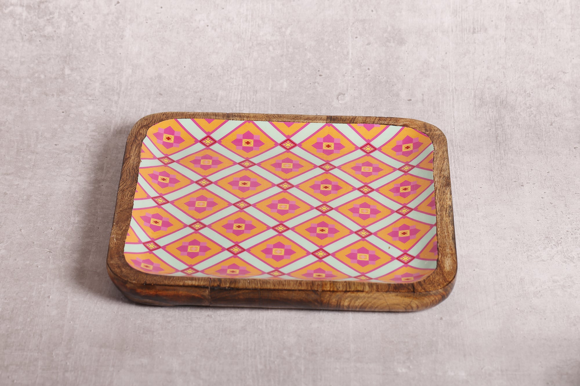 Pretty Pink Floral Charm Mango Wood Square Platter 10 X 10 inches | Peacoy