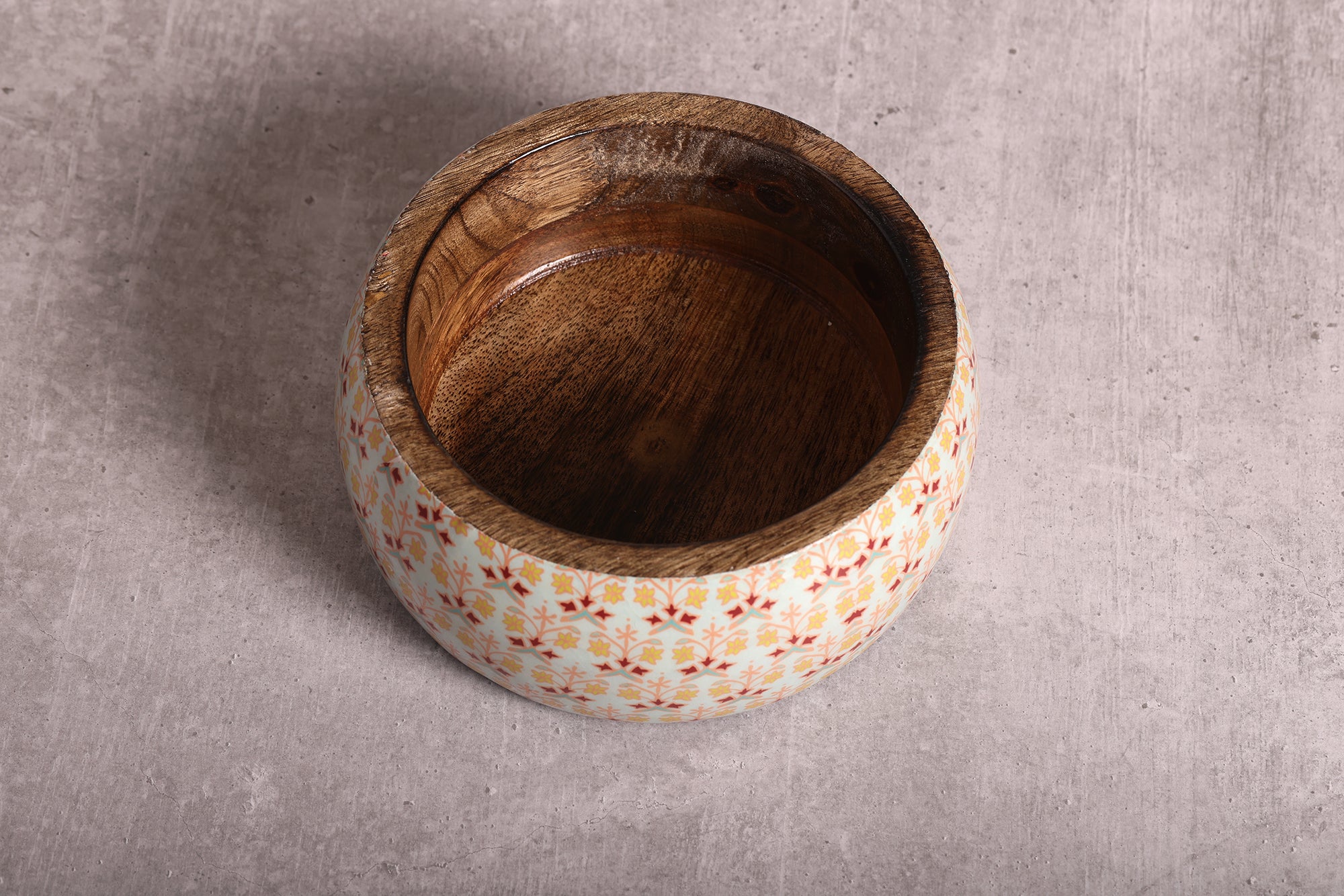 Artistic Florals Mango Wood Salad Bowl with Server Set - 500 g | Peacoy