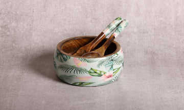 Tropical Vibes Mango Wood Salad Bowl With Server Set - 500 g | Peacoy