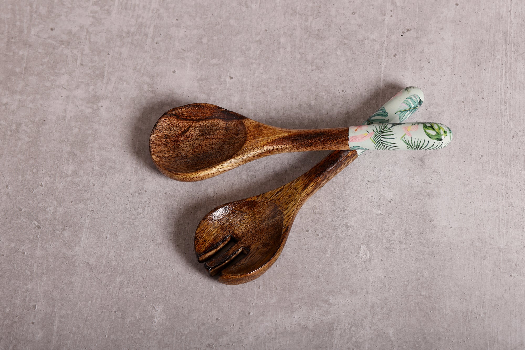 Tropical Vibes Mango Wood Salad Bowl With Server Set - 500 g | Peacoy