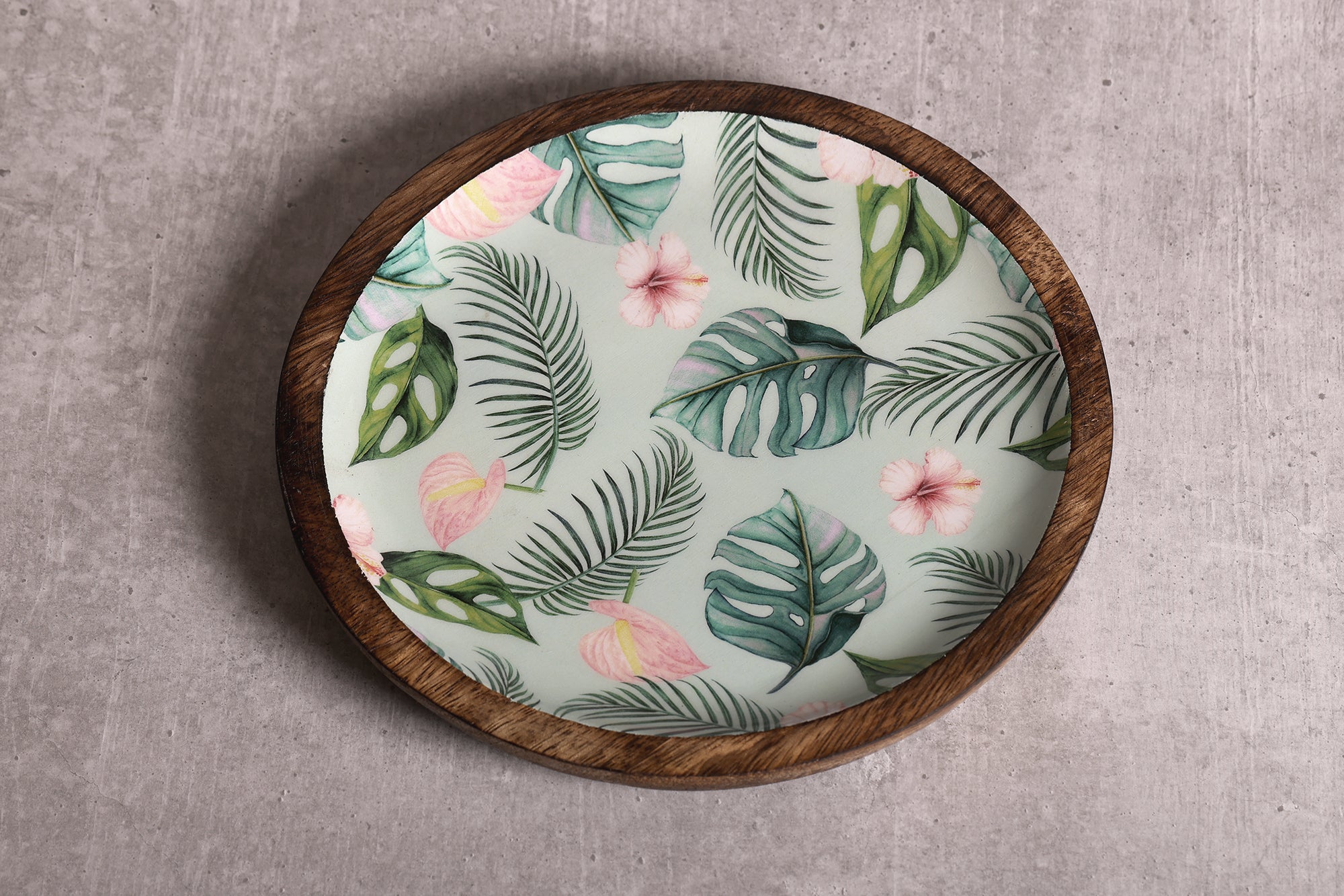 Tropical Vibes Round Mango Wood Platter With Enamel Finish | Peacoy