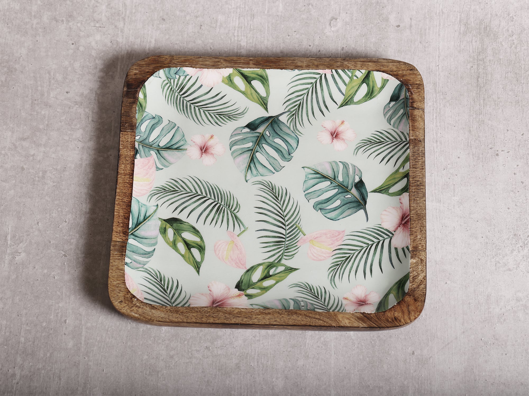 Tropical Vibes Square Mango Wood Platter With Enamel Finish - 10 x 10 inches | Peacoy