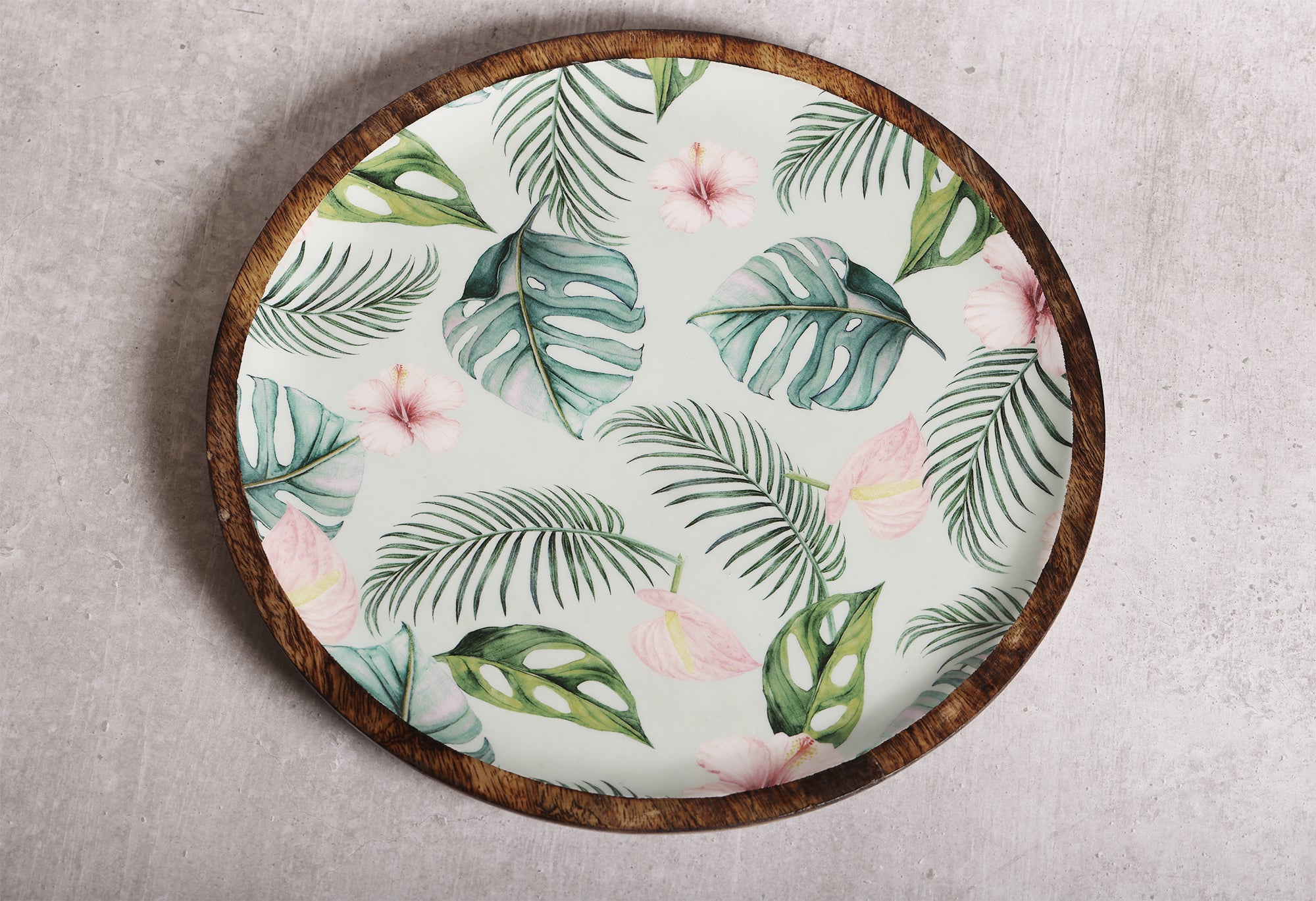 Tropical Vibes Round Mango Wood Platter With Enamel Finish | Peacoy