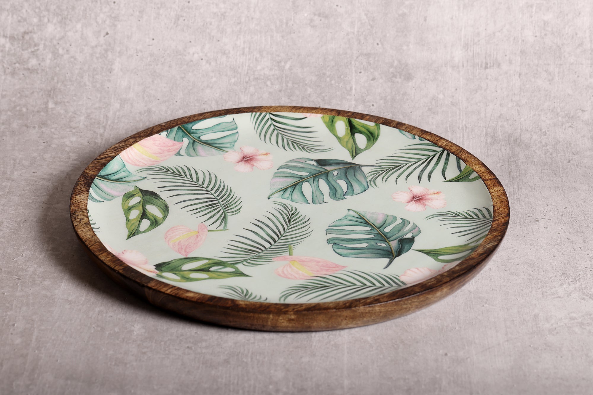 Tropical Vibes Round Mango Wood Platter With Enamel Finish | Peacoy