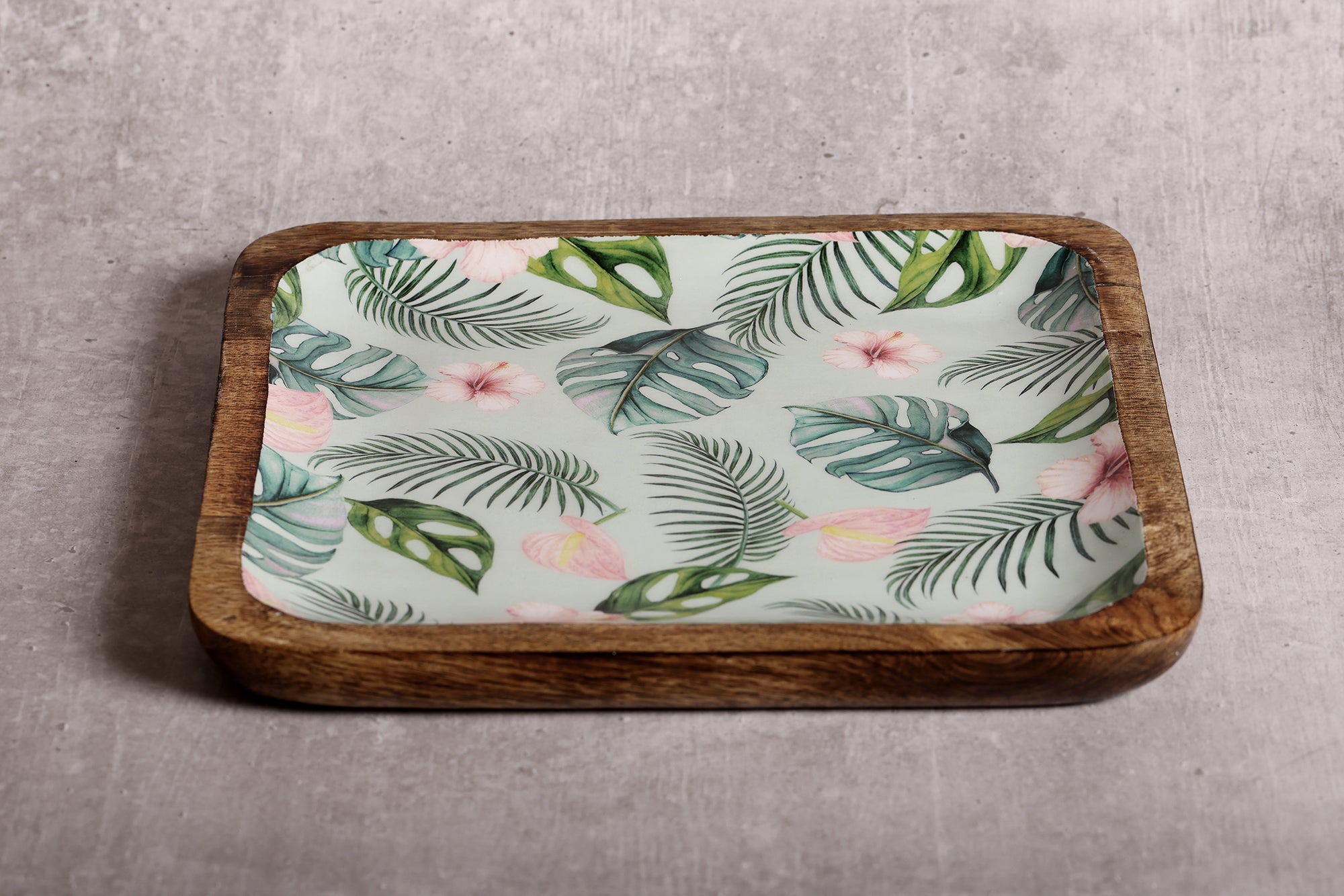 Tropical Vibes Square Mango Wood Platter With Enamel Finish - 10 x 10 inches | Peacoy
