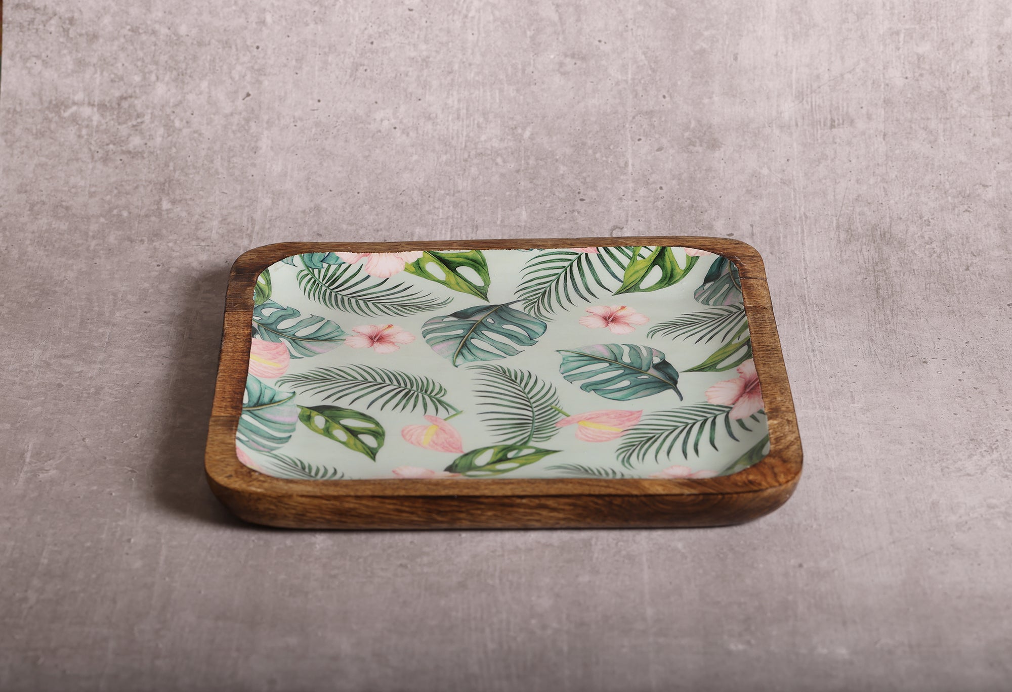 Tropical Vibes Square Mango Wood Platter With Enamel Finish - 10 x 10 inches | Peacoy