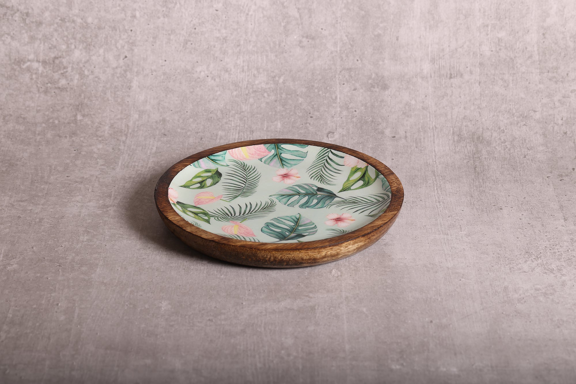 Tropical Vibes Round Mango Wood Platter With Enamel Finish | Peacoy