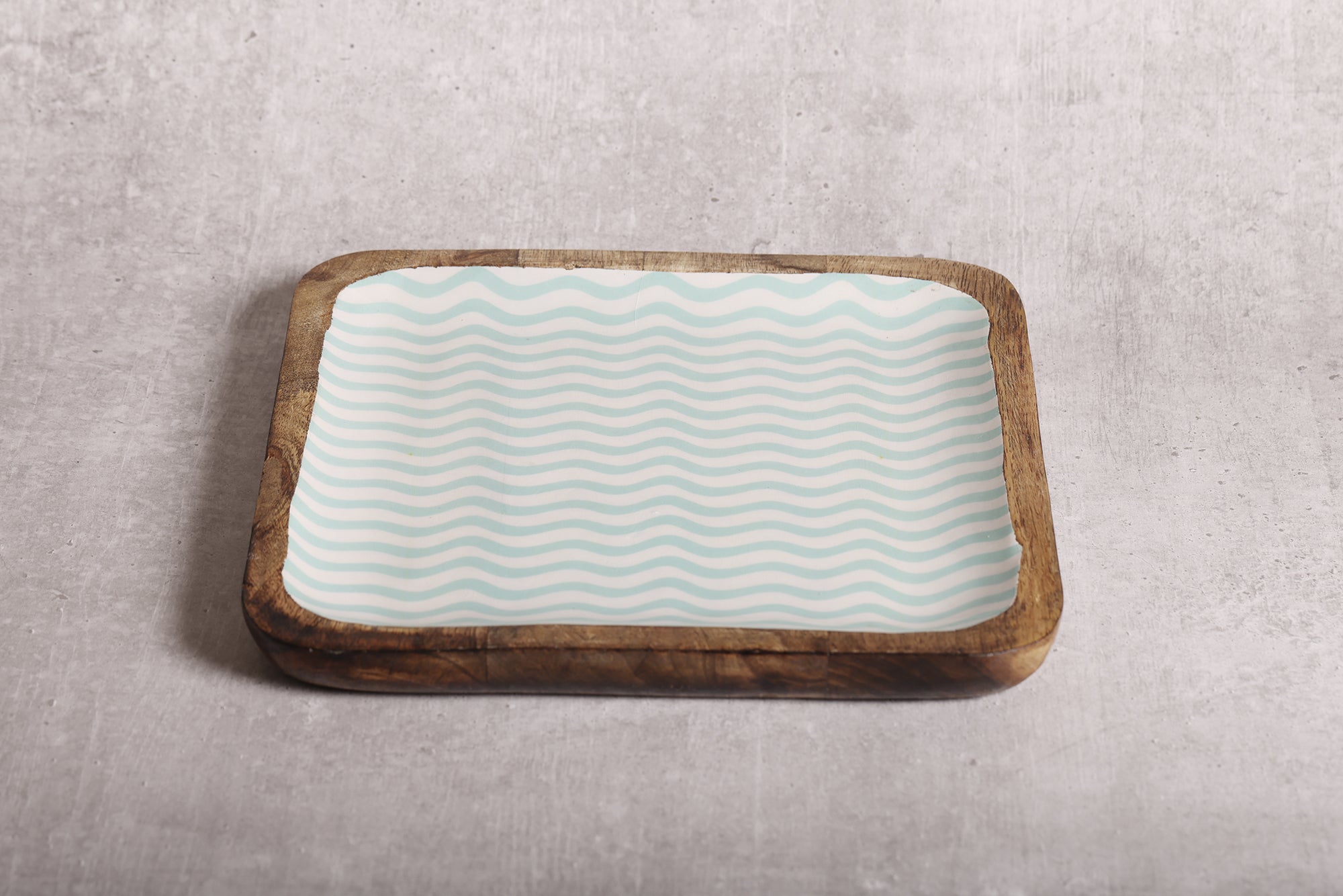 Gentle Waves Sea Green Square Mango Wood Platter With Enamel Finish - 10 x 10 inches | Peacoy