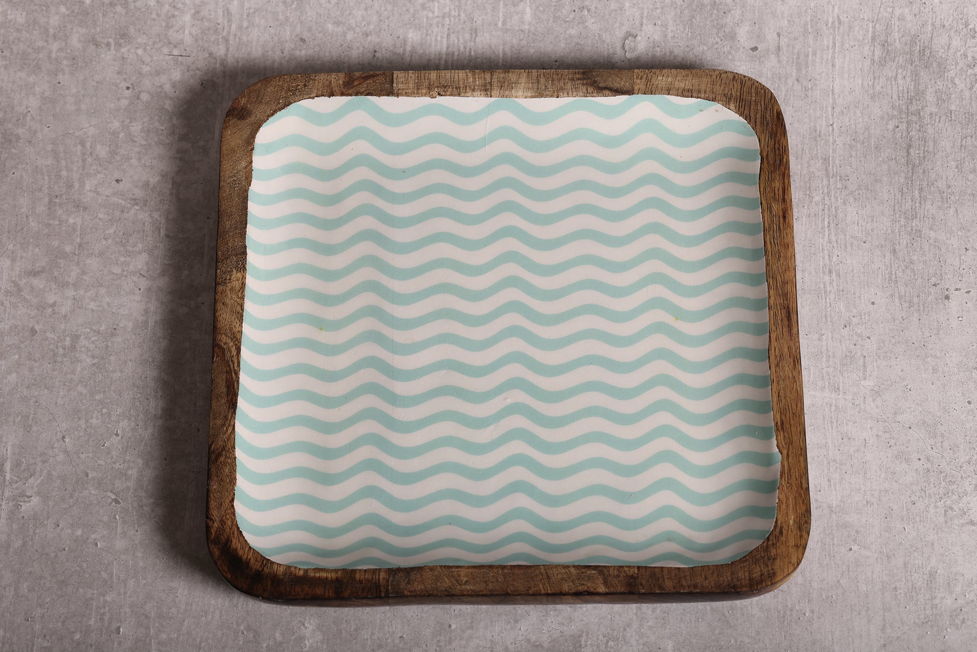 Gentle Waves Sea Green Square Mango Wood Platter With Enamel Finish - 10 x 10 inches | Peacoy
