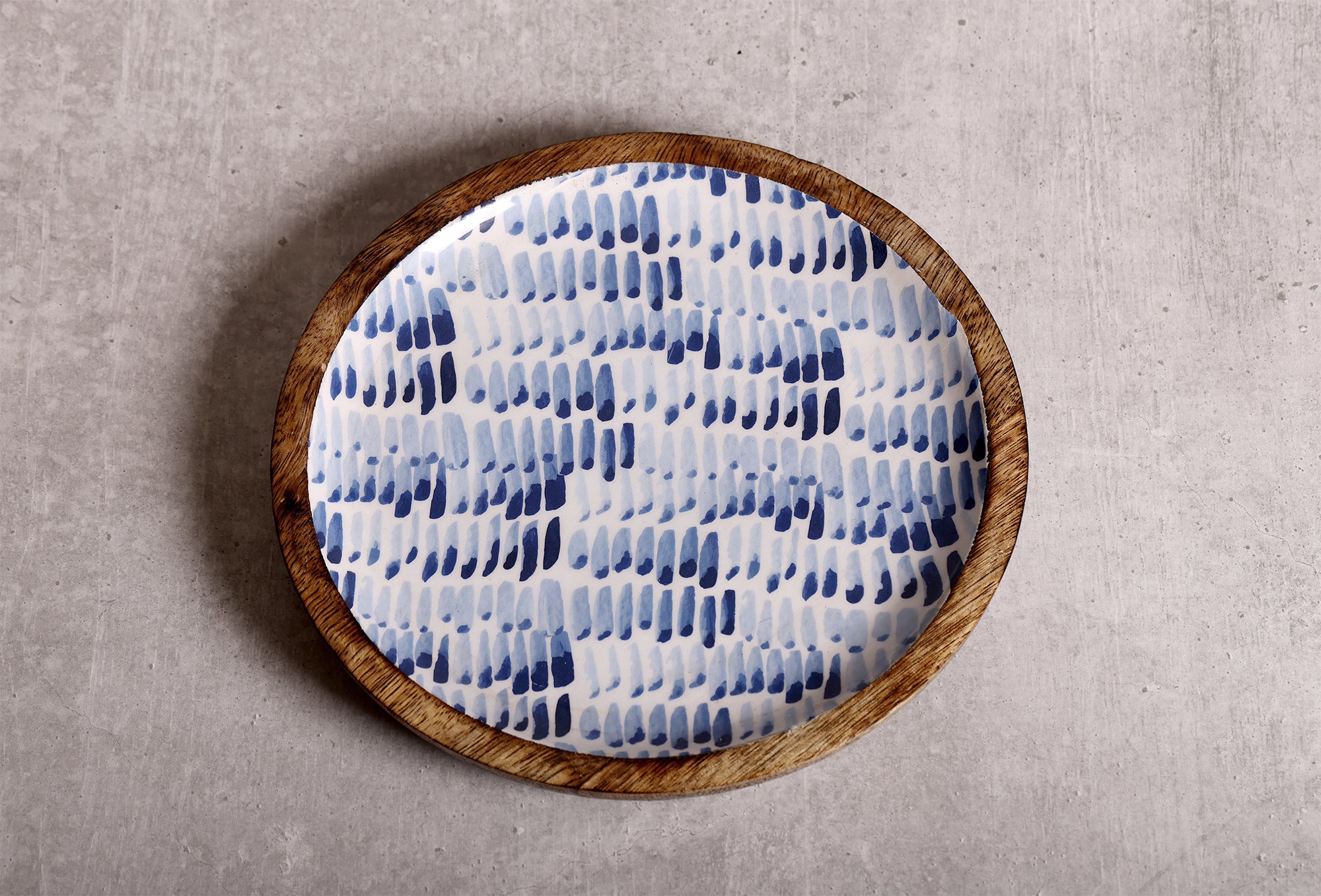 Brush Paint Blue Round Mango Wood Platter | Peacoy