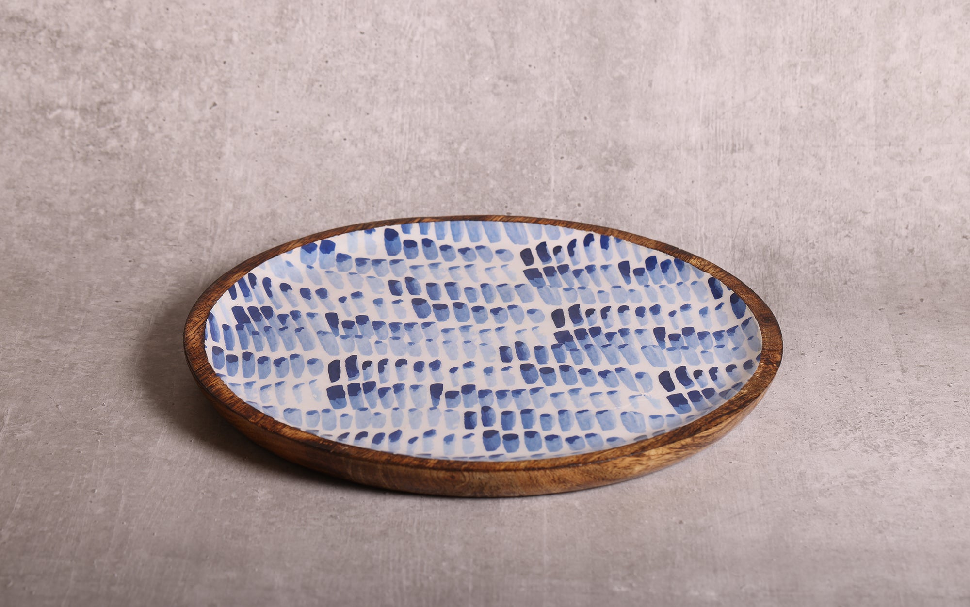 Brush Paint Blue Round Mango Wood Platter | Peacoy
