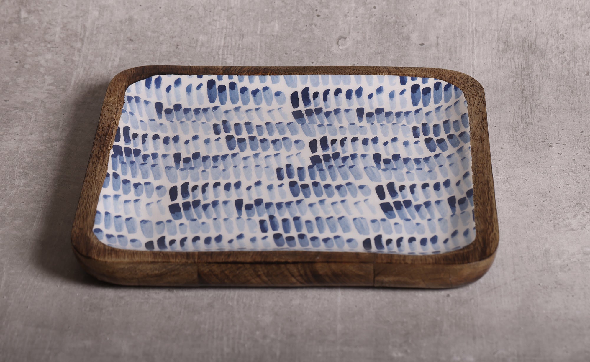 Brush Paint Blue Square Mango Wood Platter - 10 x 10 inches | Peacoy