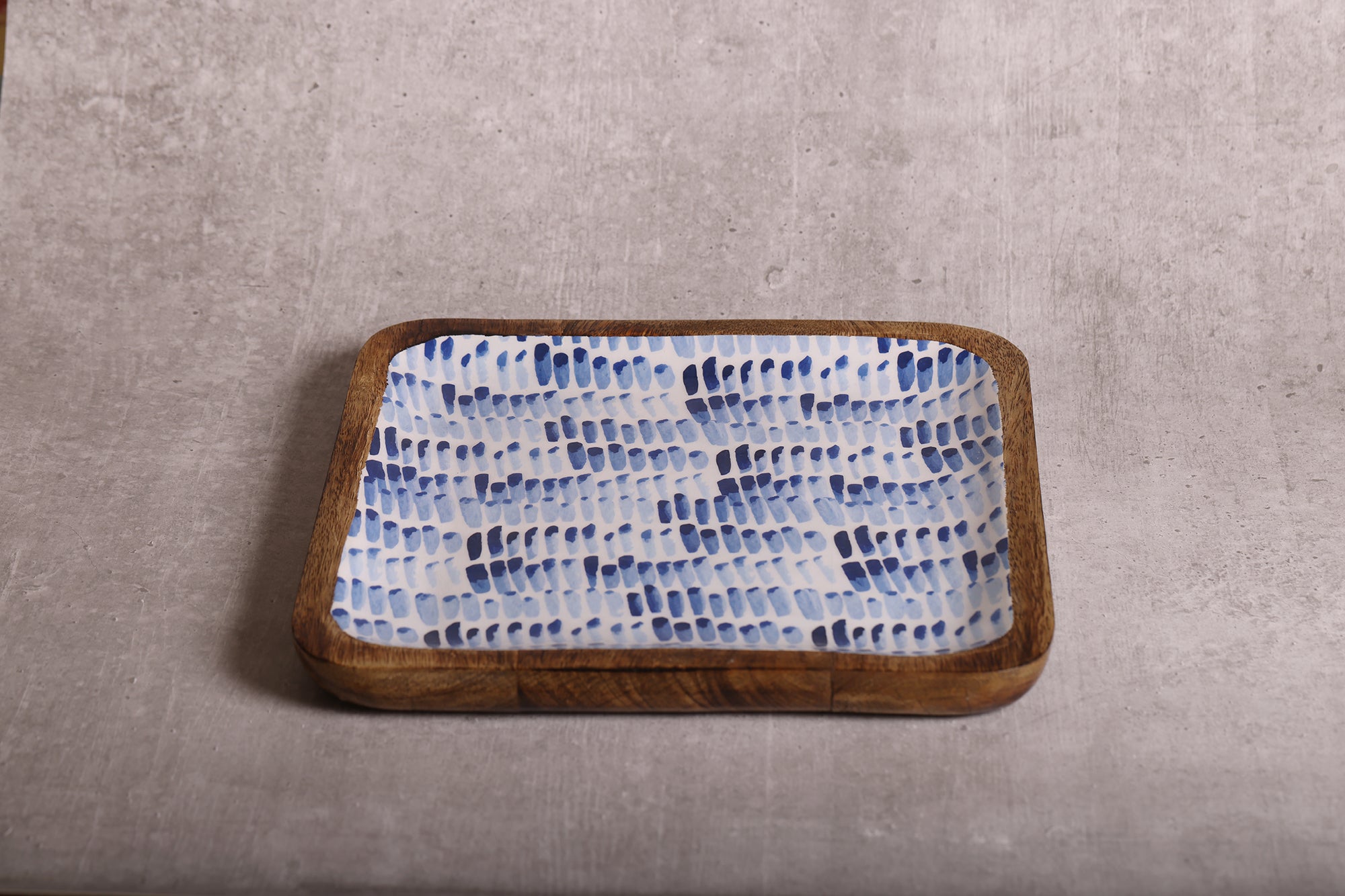 Brush Paint Blue Square Mango Wood Platter - 10 x 10 inches | Peacoy