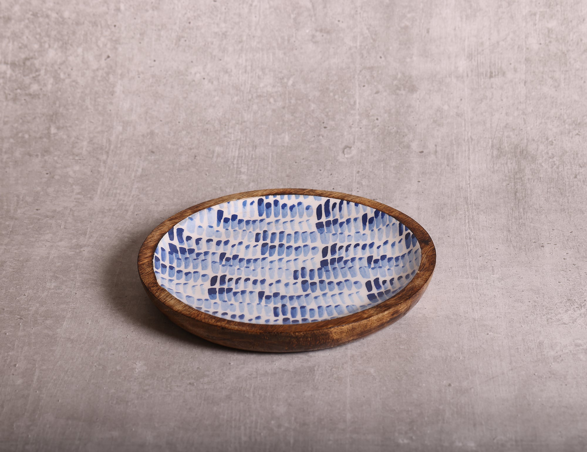 Brush Paint Blue Round Mango Wood Platter | Peacoy