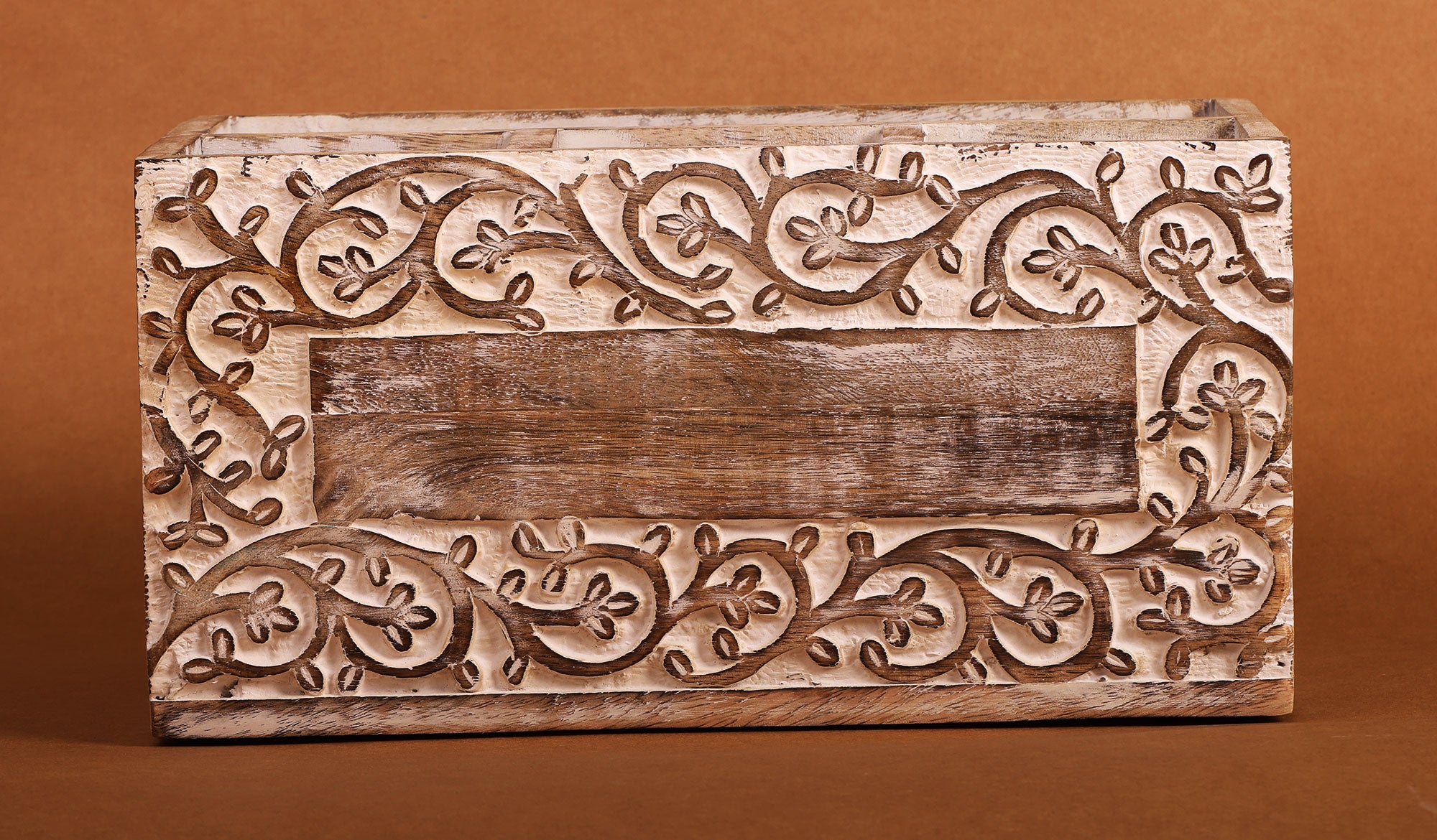 Mango Wood Artistic Handcrafted Multi Purpose Organizer - 12 x 8 x 6 inches | Peacoy