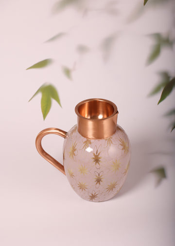 Aesthetic Flowers 100% Pure Copper Jug with Glass - 1500 ml