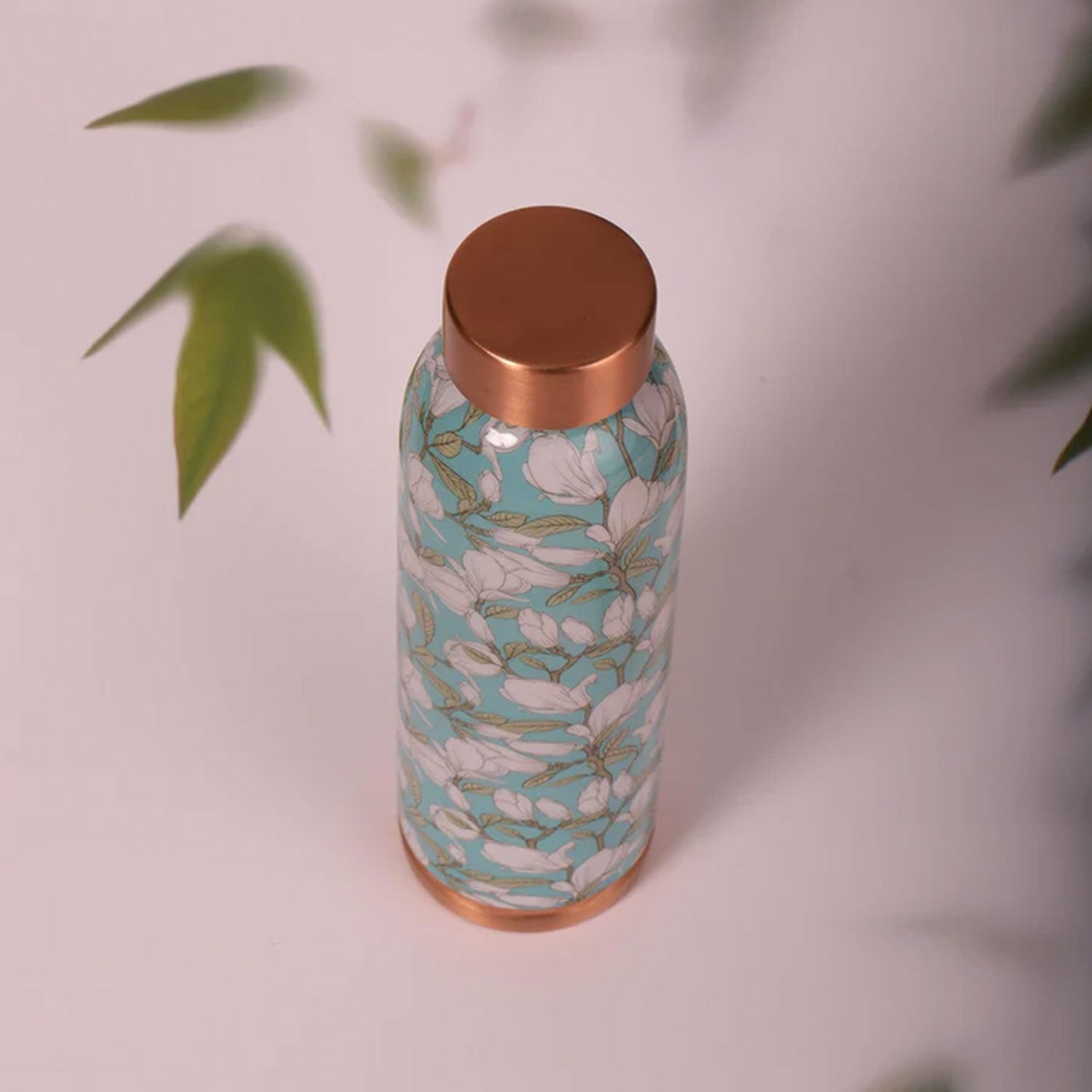 White & Green Floral 100% Pure Copper Bottle - 1000 ml