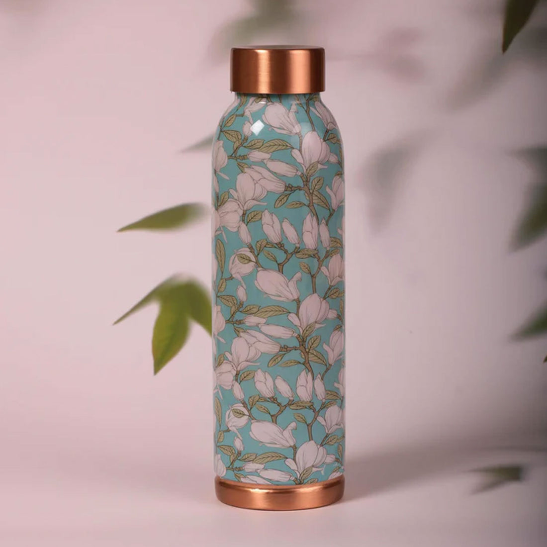 White & Green Floral 100% Pure Copper Bottle - 1000 ml