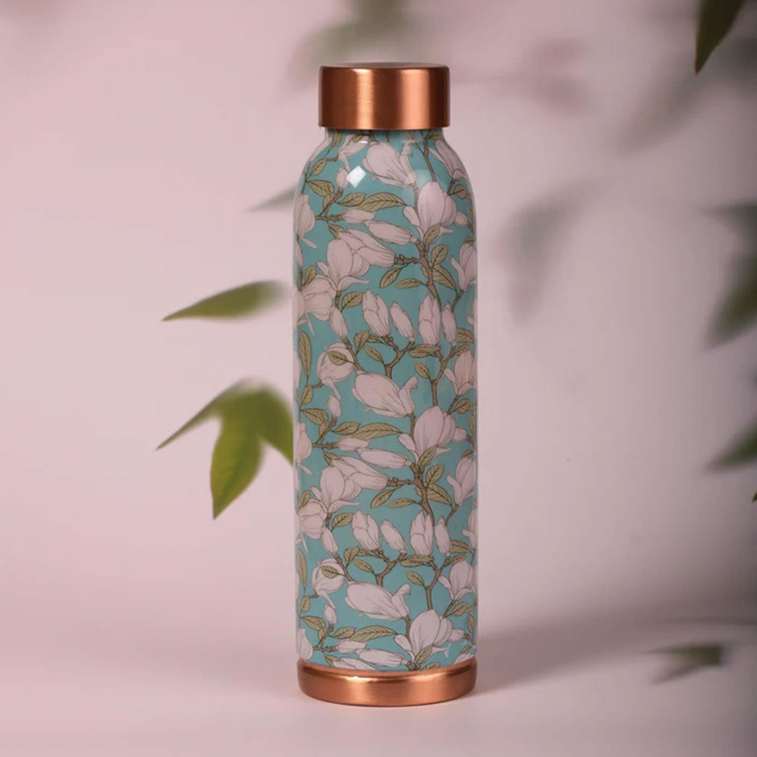 White & Green Floral 100% Pure Copper Bottle - 1000 ml
