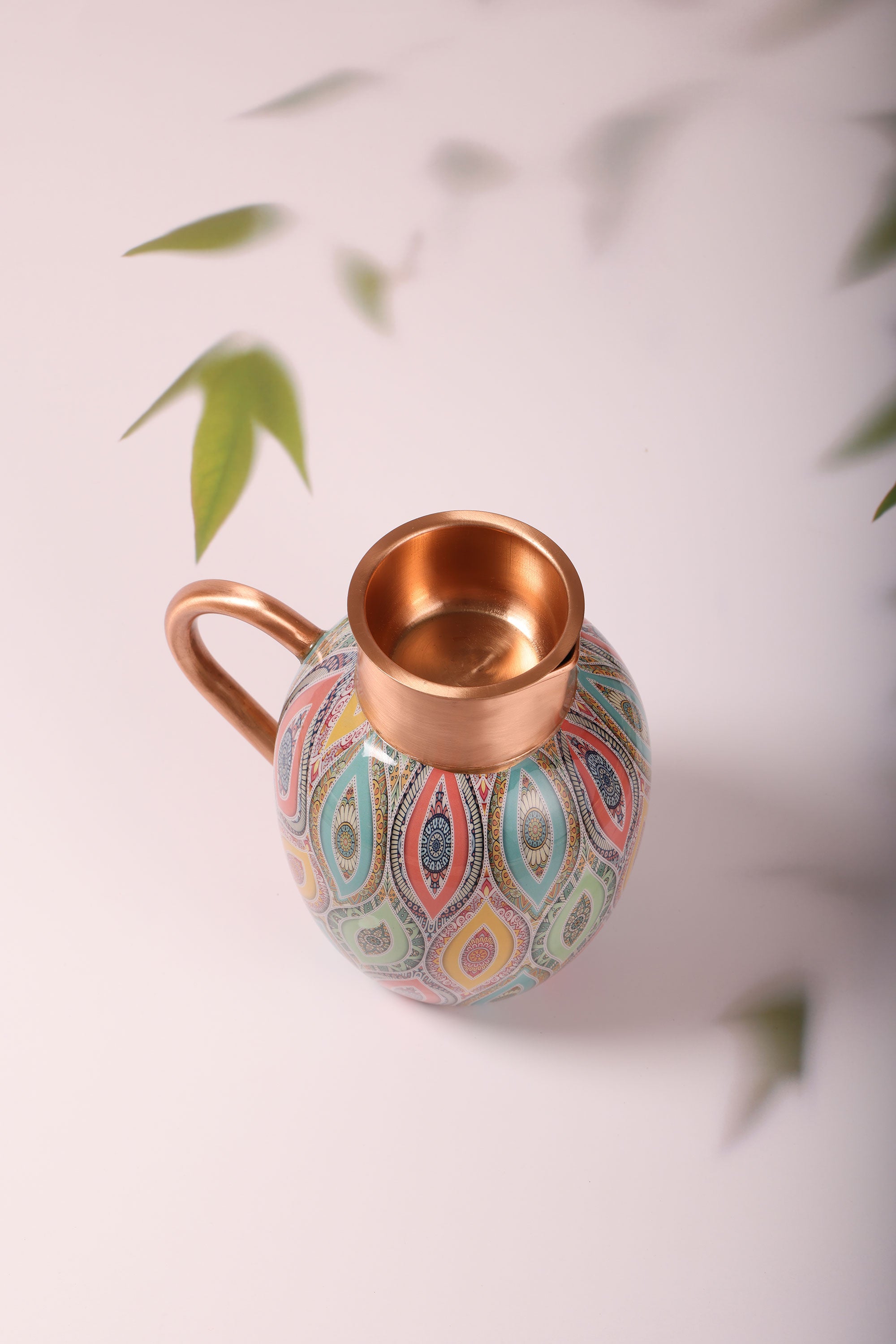 Vibrant Dreams Multicolour 100% Pure Copper Jug with Glass - 1500 ml