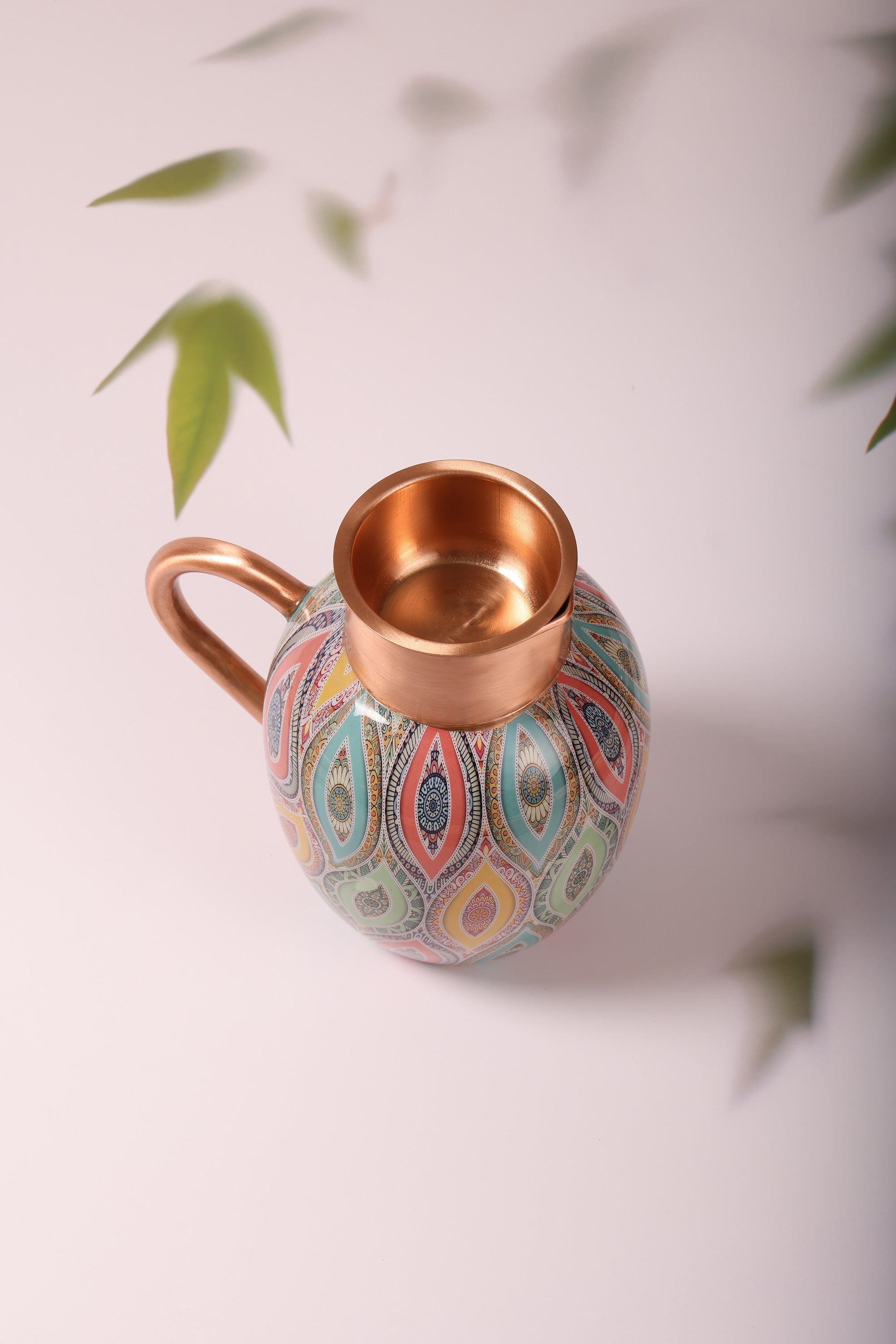 Vibrant Dreams Multicolour 100% Pure Copper Jug with Glass - 1500 ml